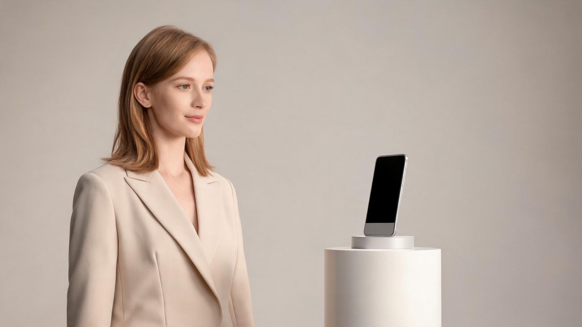 A presenter avatar explaining product features beside an interface