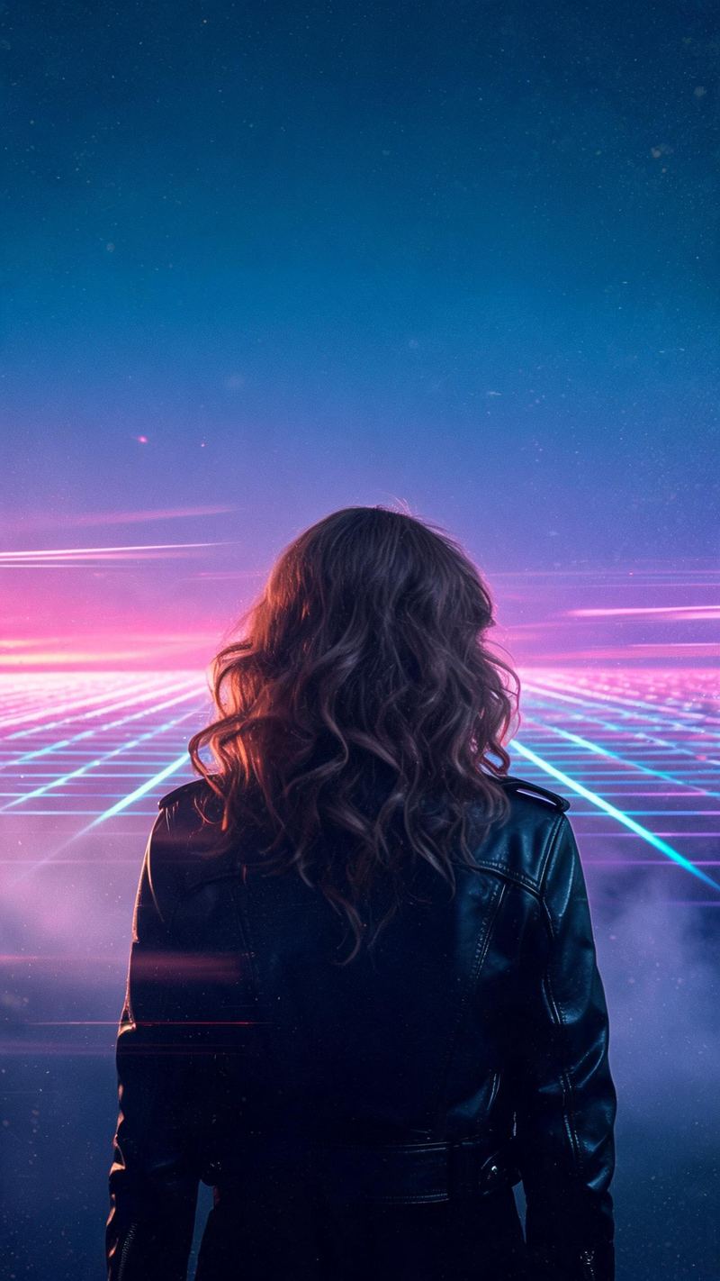Neon synthwave restyle with a glowing grid horizon and magenta sunset gradient