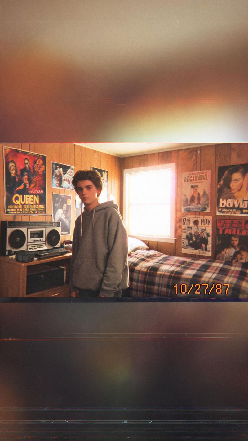 Frame from a 1987 VHS camcorder home video with tracking noise and a red-orange date stamp