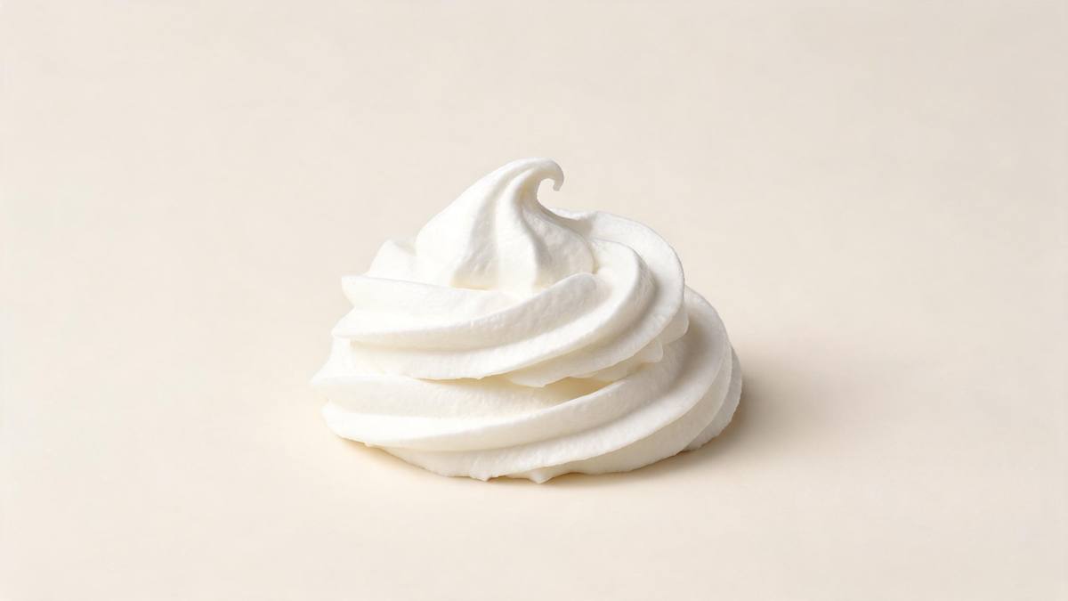 A swirl of thick white cream on a clean pale surface photographed at macro scale