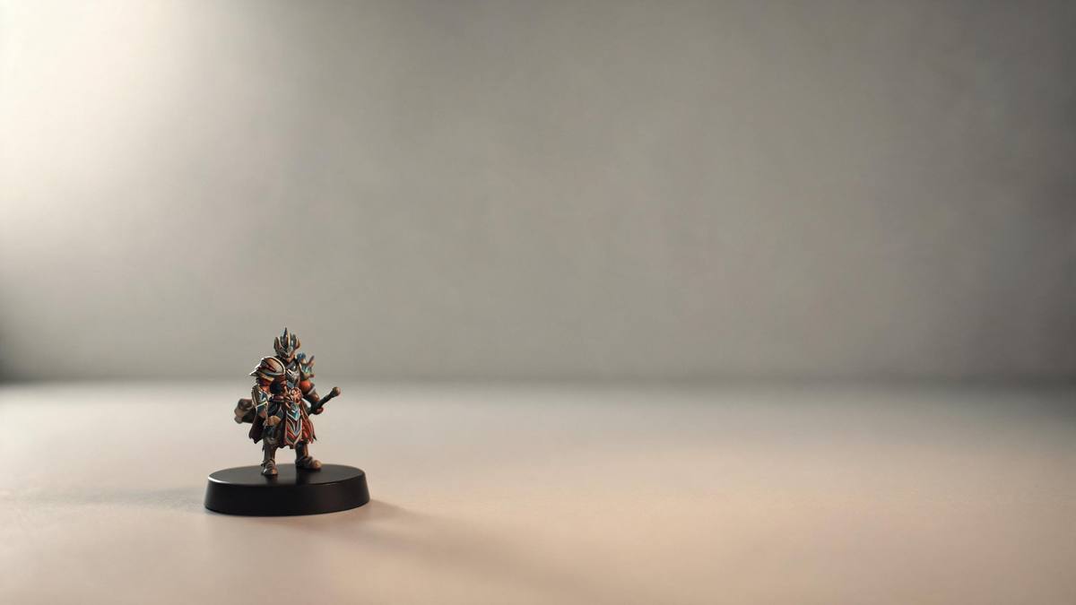 A small painted collectible figurine on a circular display base under studio light, no person