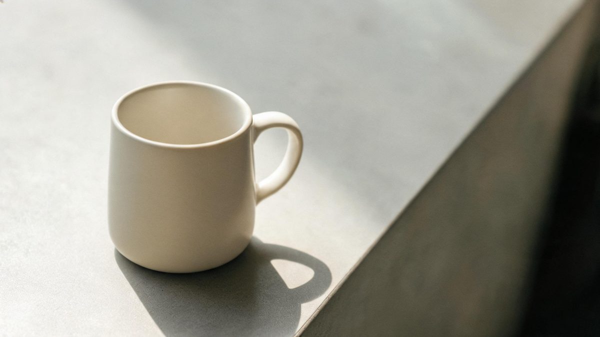 A two friends in the same frame on a plain surface, lit from one side with soft shadow, broken apart at the moment of the cut