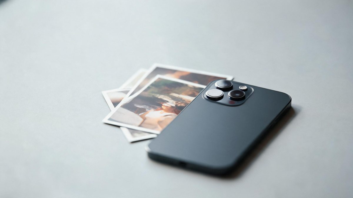 Apple phone camera photos laid out in a grid, several converting into standard image icons